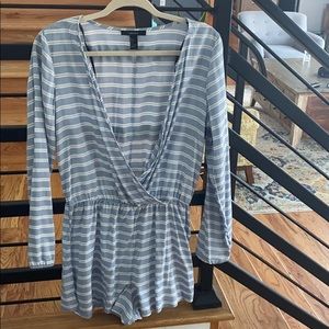 Forever21 blue/white striped romper size L